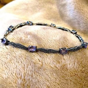 Vintage Sterling Silver Amethyst Marcasite Tennis Bracelet